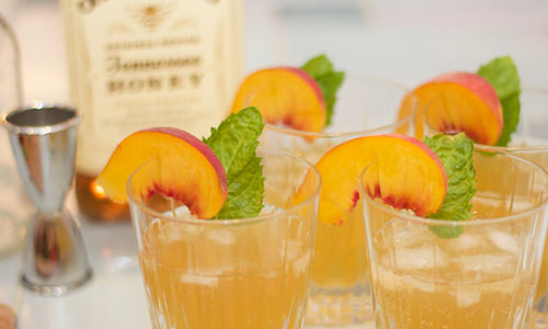 Honey and peach whiskey summer cocktail